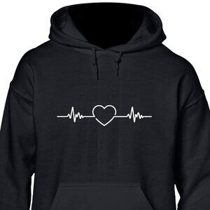 New Heartbeat Heart Love EKG Black Hoodie Fleece Sweatshirt